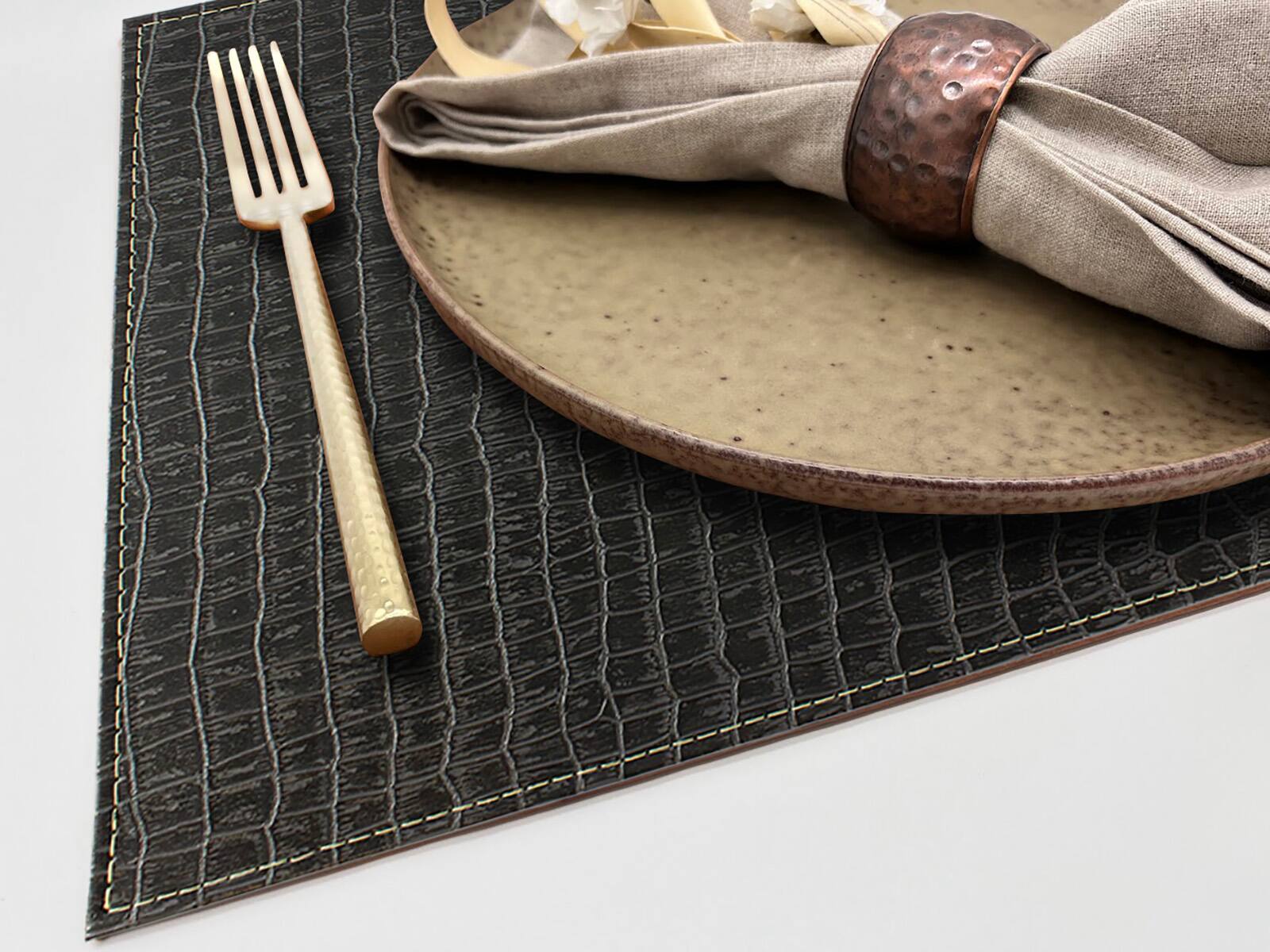 Alt View 1. Frieling - Davanti by  Crocodile Placemats Set of 6, Rectangular 16.5 x 12.5 Inch Indoor Outdoor Table Placemats – Black - Black.
