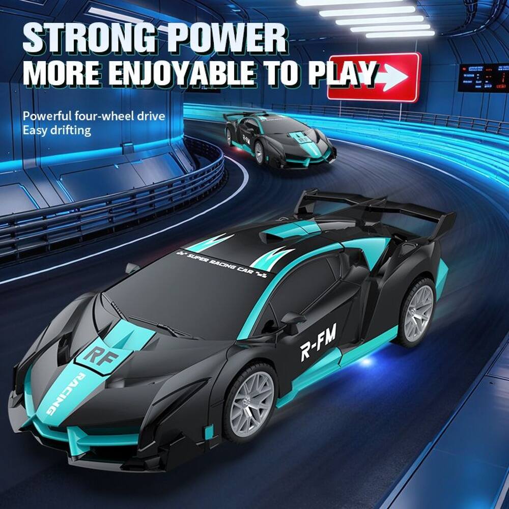 STRONG POWER MORE ENJOYABLE TO PLAY  
Powerful four-wheel drive  
Easy drifting  

SUPER RACING CAR  
RF RACING  
R-FM