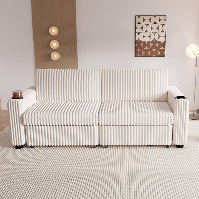 Alt View 2. Vipbear - Vipbear 91” Sectional Sleeper Sofa Bed with Pull Out Bed, Oversized Loveseat Sleeper Sofa with Reclining Backrest - Beige.