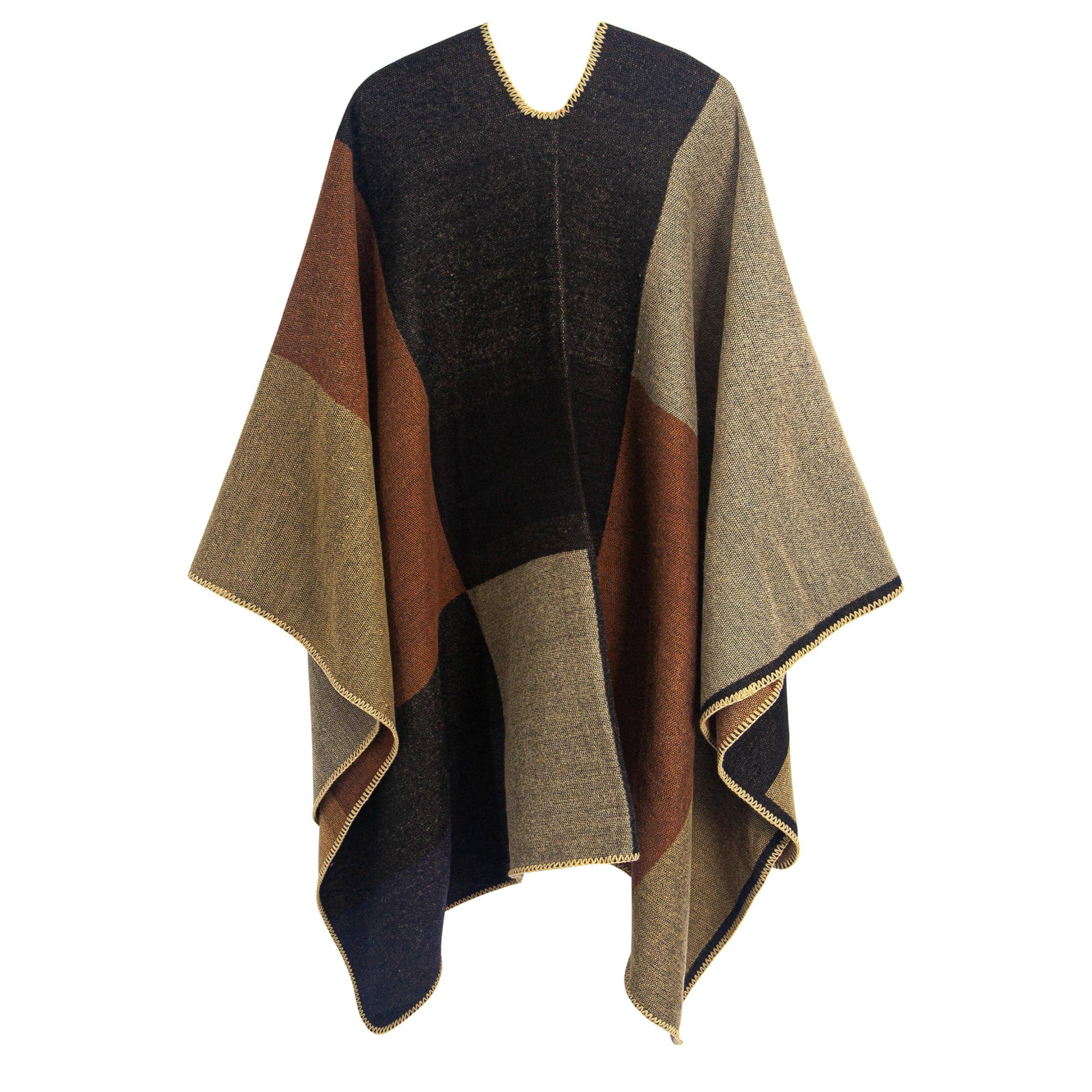 Left. Pacoar Cade - Women's Printed Shawl Wrap Fashionable Open Front Poncho Cape Gift For Women 【EXTRA SURPRISE】 poncho cape for women, - A-a Brown Black.