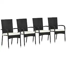 Outsunny - 4 PE Rattan Outdoor Dining Chairs with Cushions, Patio Wicker Dining Chairs with Armrests & Backrest - Cream White