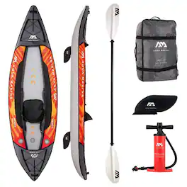 Aqua Marina - Touring Inflatable Kayak and Paddle Pump, Seat & Bag, Black/Orange - Black, Orange, Grey