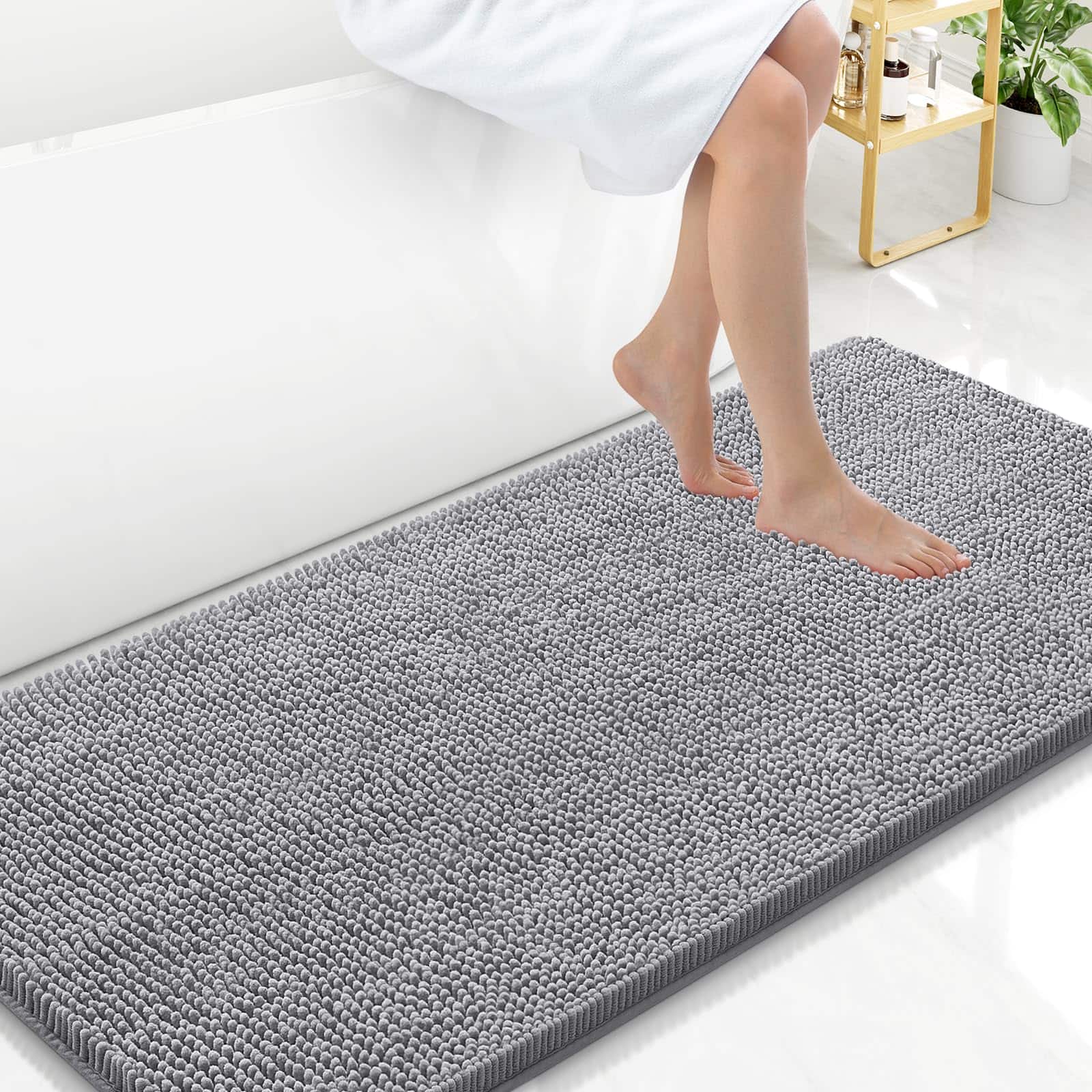 PARKER SLATER - Bathroom Rugs 30x20 Extra Soft Absorbent Shaggy Chenille Bath Machine Washable Rubber Backing Non Slip Mats Floor Tub - Gray