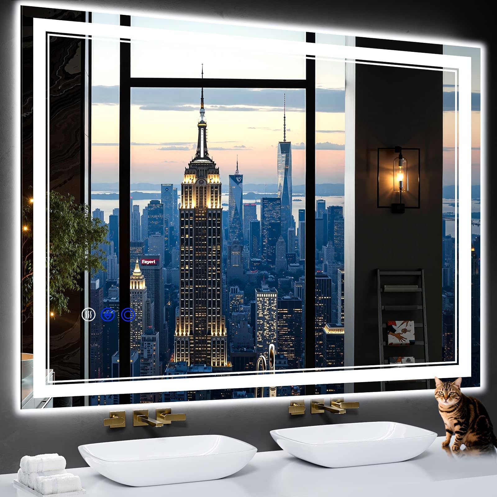 Earthley Blooms - 32"x24" Led Bathroom Mirror With Anti-fog Stepless Dimmable Lights Modes Shatter-proof Tempered Glass Mem - 48"L x 36"W