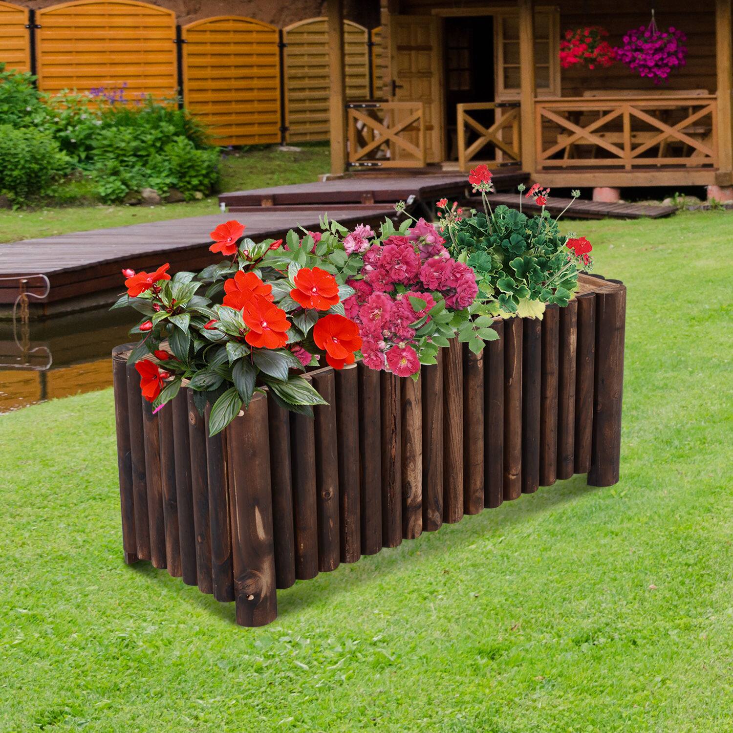 Alt View 1. Outsunny - 39" x 16" x 16" Raised Garden Bed, Raised Planter Box, Wooden Planter Raised Bed - Brown.
