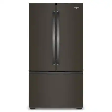 Front. Whirlpool - 36 in. Wide 24 cu. ft. 3-Door French Door Counter Depth Refrigerator - Black Stainless Finish.