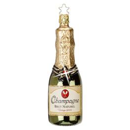 Inge Glas - Champagne Bottle German Glass Christmas Tree Ornament FREE BOX - Green