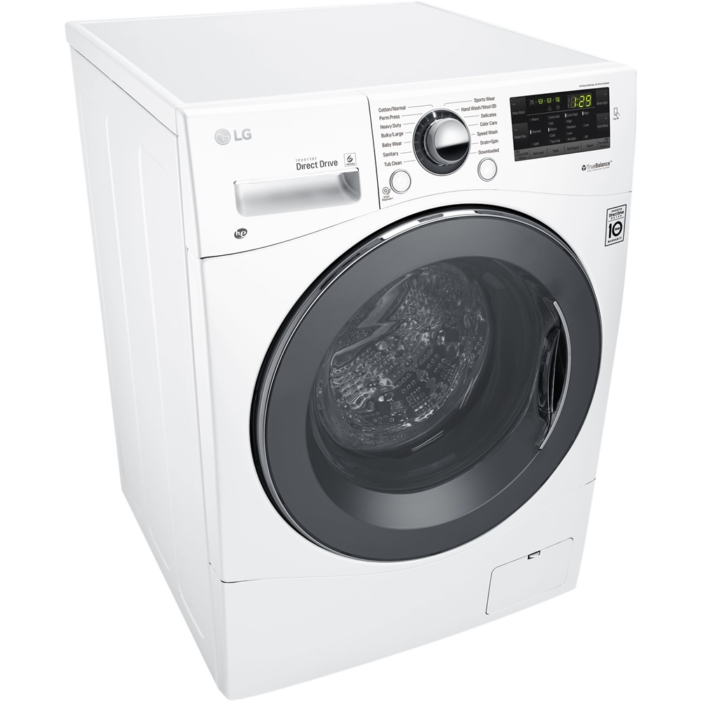 Left View: LG - 2.2 Cu. Ft. High-Efficiency Compact Front-Load Washer with 6Motion Technology - White