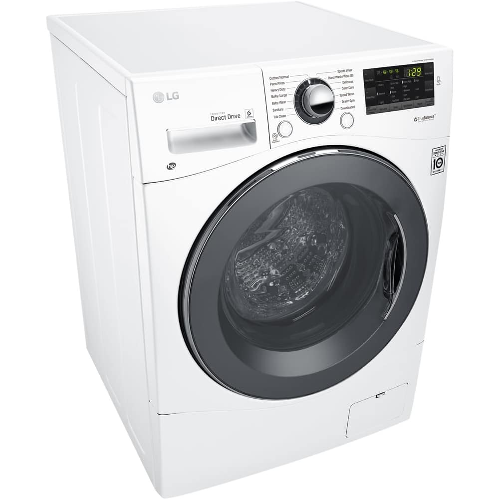 Left. LG - 2.2 Cu. Ft. High-Efficiency Compact Front-Load Washer with 6Motion Technology - White.
