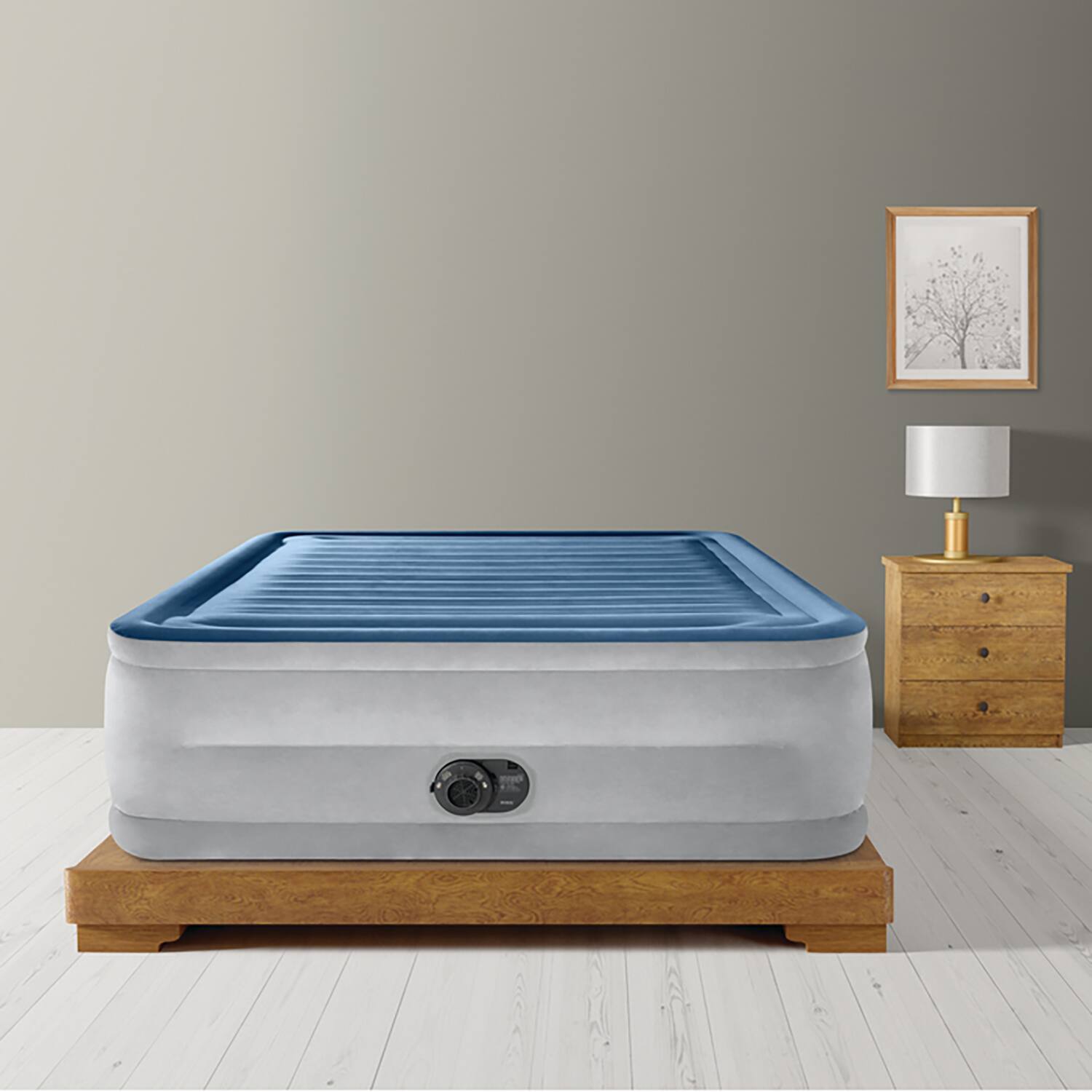 Alt View 4. Intex - Dura-Beam Deluxe Comfort-Plush Air Mattress - 22" Queen Blue - Built-In Electric Pump, 600lb Capacity - Blue.
