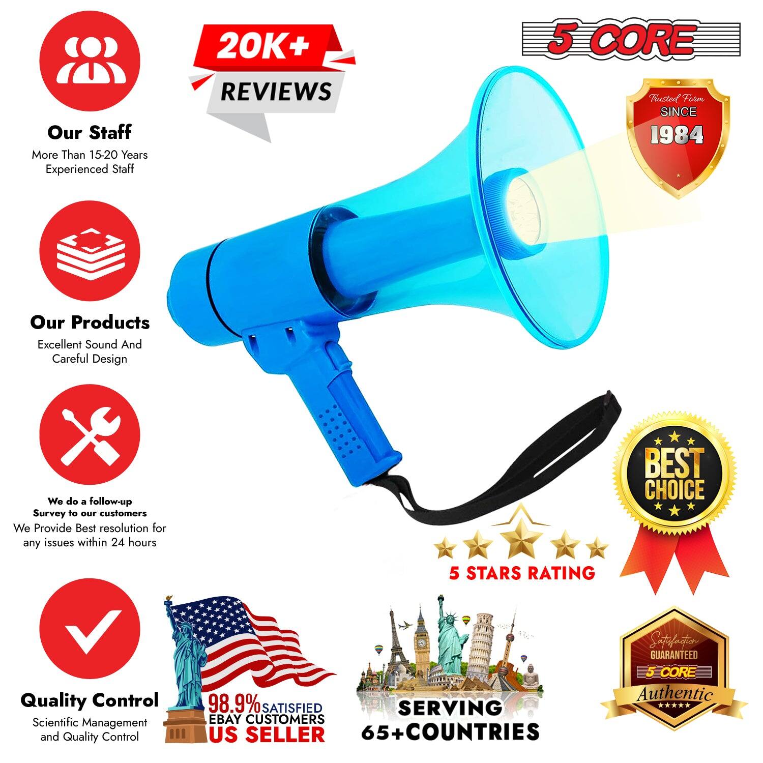 **Our Staff**  
More Than 15-20 Years Experienced Staff

**20K+ Reviews**

**Our Products**  
Excellent Sound And Careful Design

**5 Core**  
Trusted Form Since 1984

**We do a follow-up Survey to our customers**  
We Provide Best resolution for any issues within 24 hours

**Quality Control**  
Scientific Management and Quality Control

**5 Stars Rating**

**Best Choice**

**98.9% Satisfied eBay Customers**  
US Seller

**Serving 65+ Countries**

**Satisfaction Guaranteed**  
5 Core Authentic