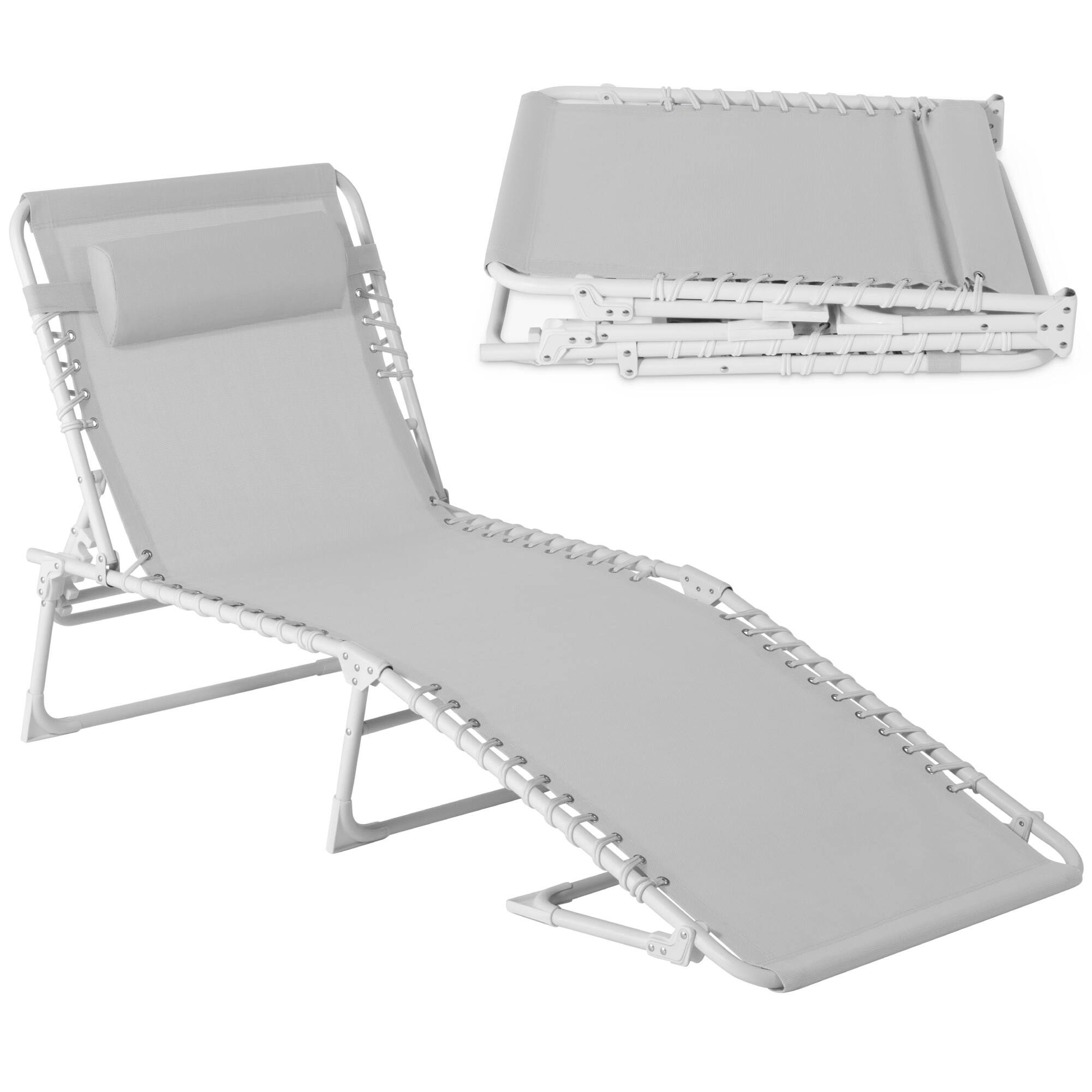 Front. Best Choice Products - Best Choice Products Patio Chaise Lounge Chair, Outdoor Portable Adjustable Pool Recliner w/ Pillow - Ice Gray/White - Ice Gray/White.