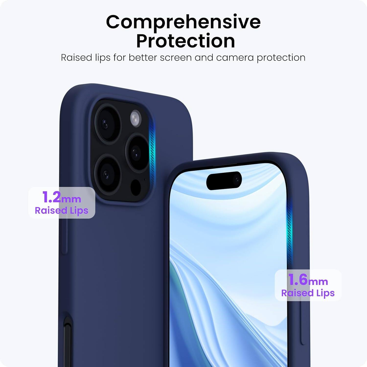Comprehensive Protection
Raised lips for better screen and camera protection
1.2mm Raised Lips
1.6mm Raised Lips