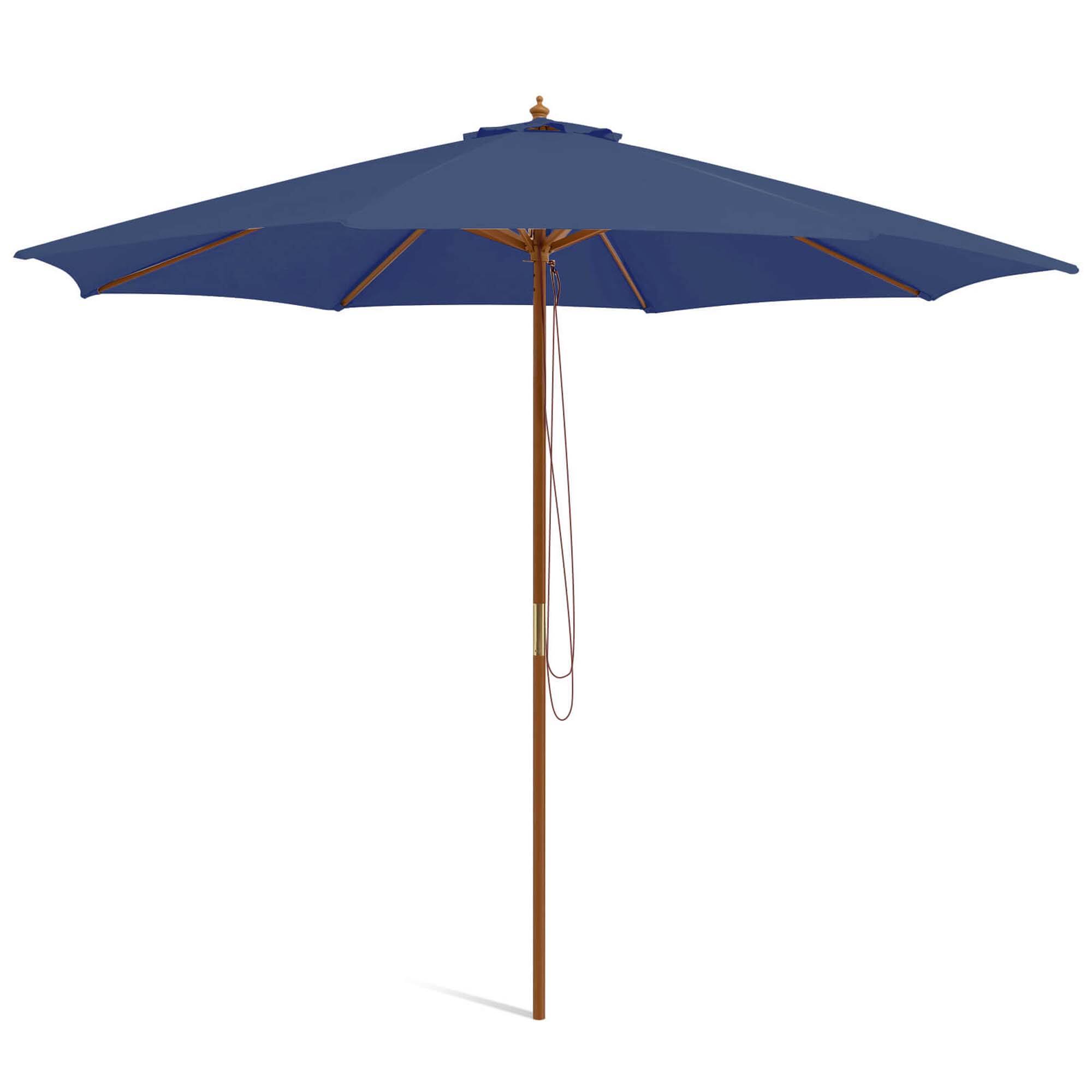 Alt View 1. Costway - 10FT Patio Wooden Market Table Umbrella Pulley with 8 Bamboo Ribs Sunshade Canopy - Navy.