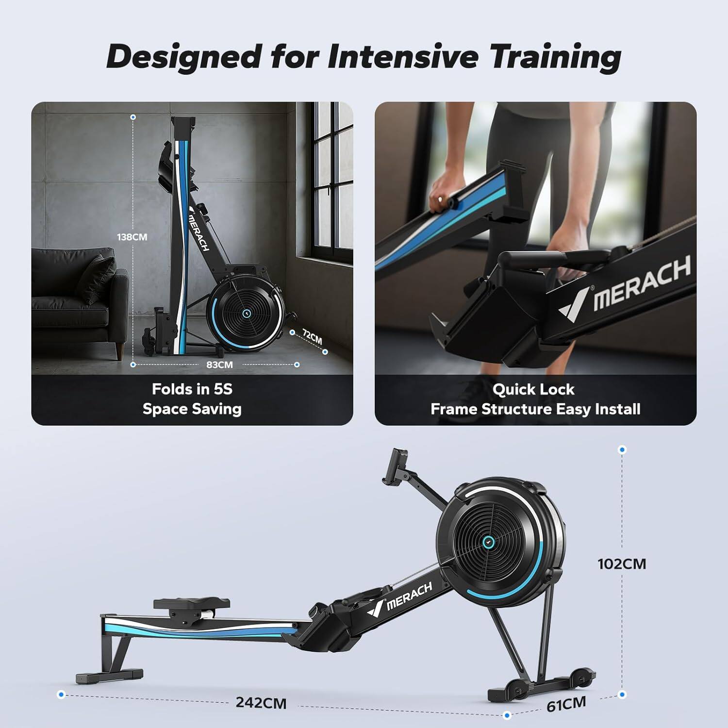 Designed for Intensive Training

138CM MERACH
72CM MERACH
83CM MERACH

Folds in 5S
Space Saving

Quick Lock
Frame Structure Easy Install

MERACH
102CM
242CM
61CM