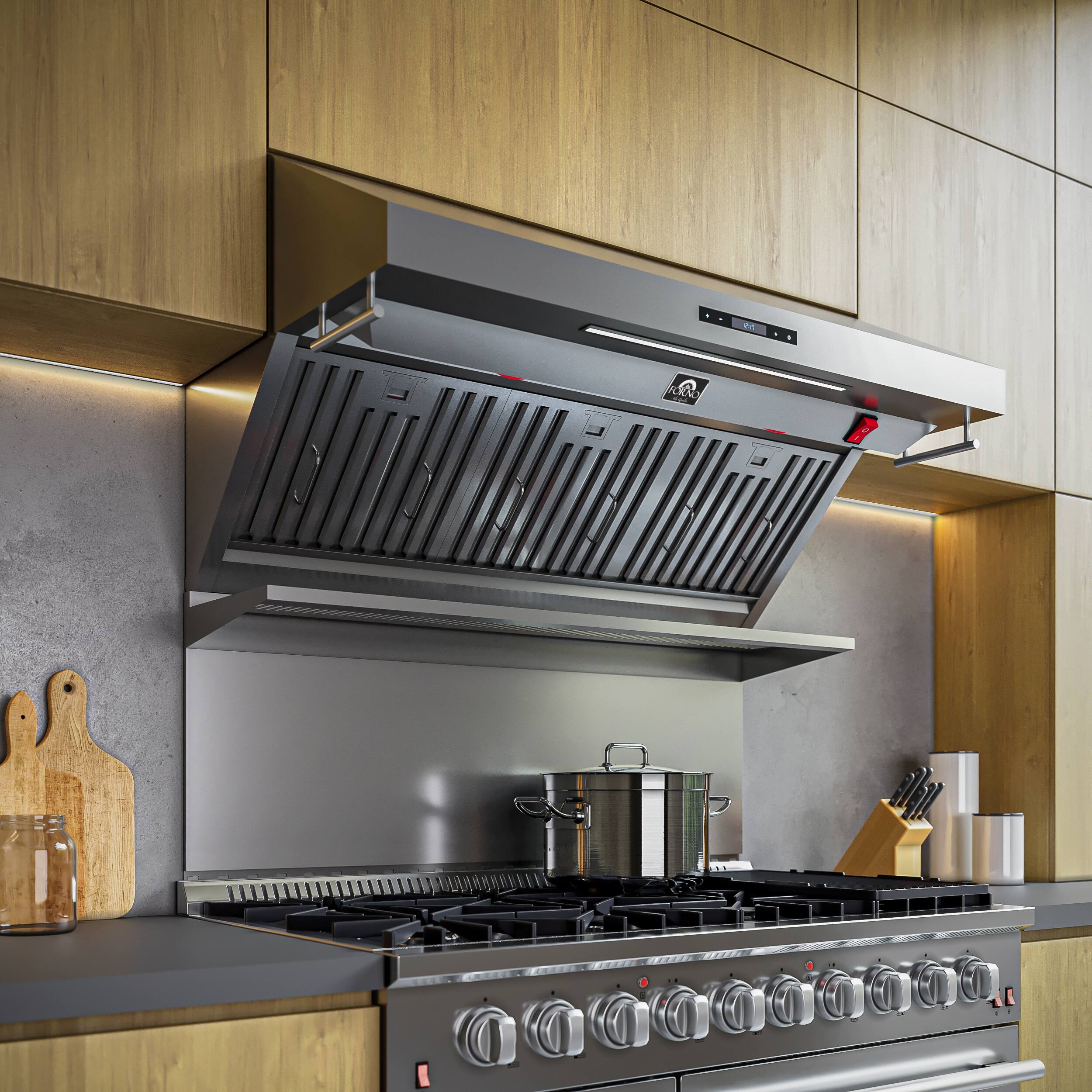 Alt View 3. Forno Appliances - Savona 48" Wall Mount Range Hood With Baffle Filter - Silver.