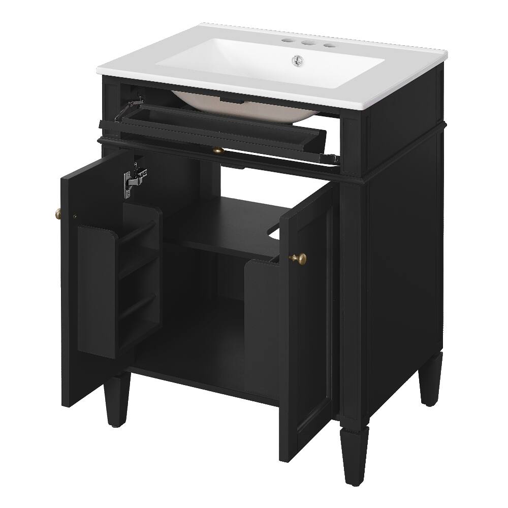 Alt View 8. Loheer - Loheer 24 inch bathroom vanity with sink, Black Modern Bathroom Vanity with Tip-Out Drawer - Black.