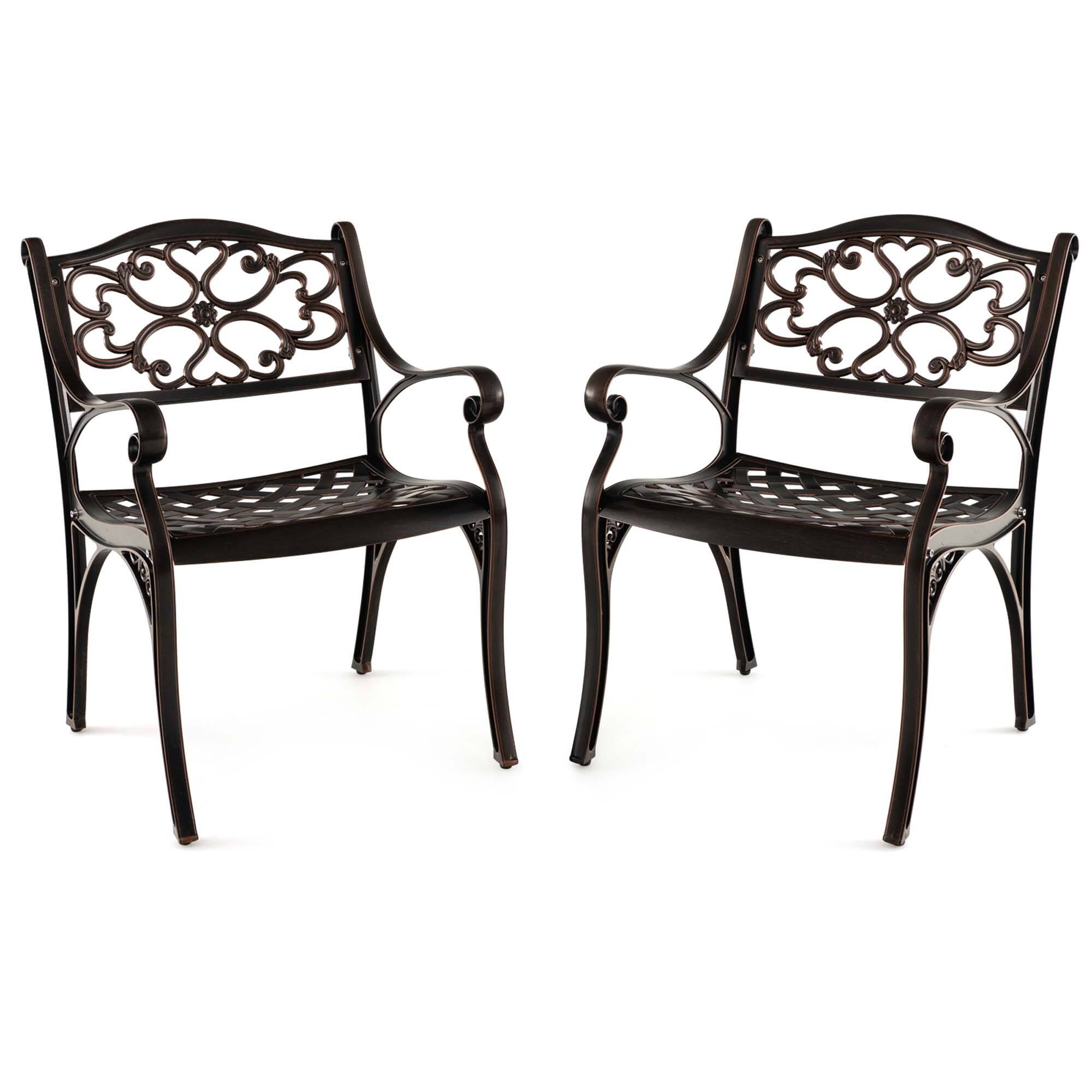 Alt View 1. Costway - Costway 2 PCS Cast Aluminum Patio Chairs Set of 2 Outdoor Dining with Armrests & Curved Seats Bronze - Bronze.