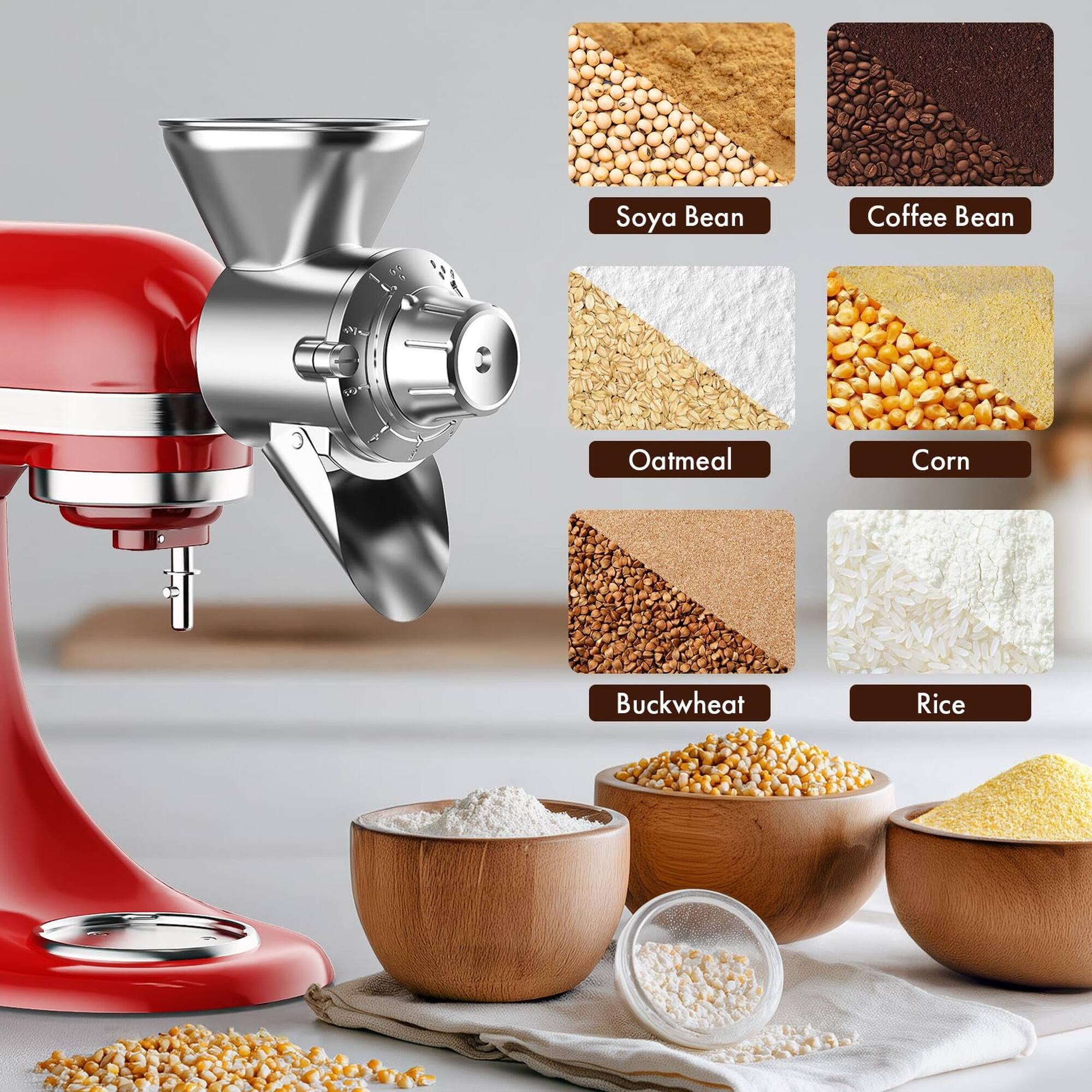Gvode Grain Mill Attachment, Compatible with KitchenAid®, All