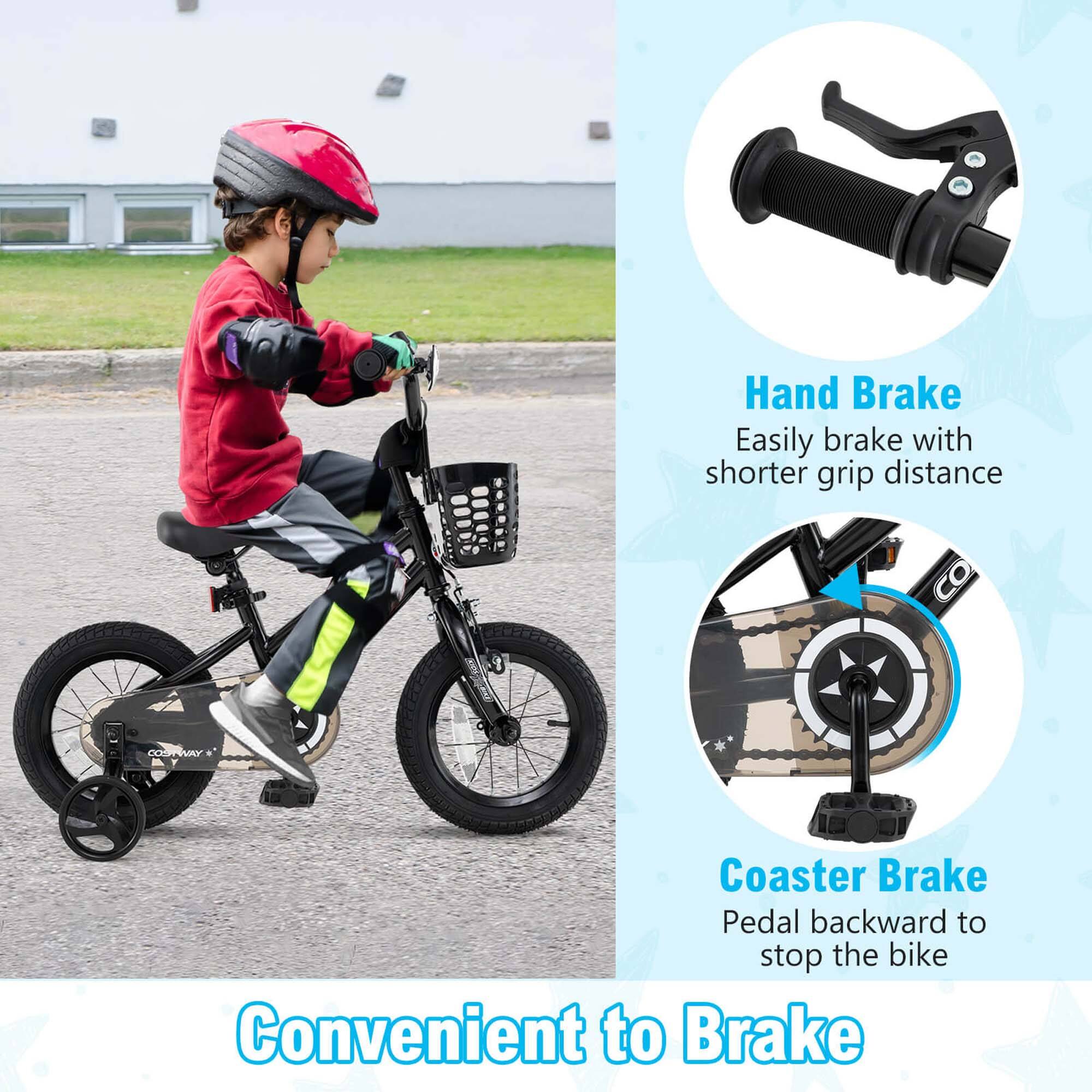 Convenient to Brake

Hand Brake  
Easily brake with shorter grip distance

Coaster Brake  
Pedal backward to stop the bike