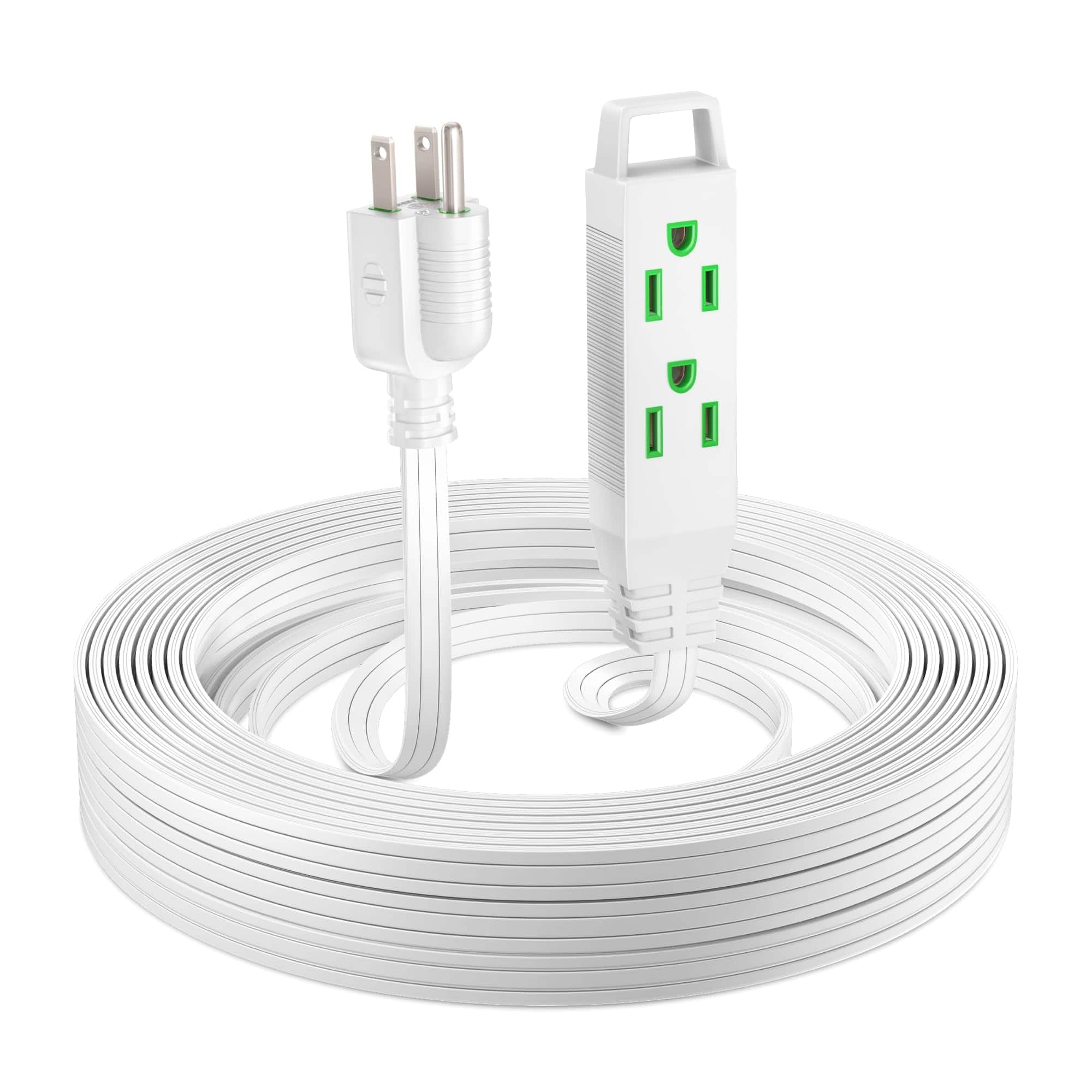 Maximm - 25ft Extension Cord, 16 Gauge, Space-Saving Flat Wire Design, 125V, 13A, 1625W, Grounded 3-Prong, ETL Listed - White