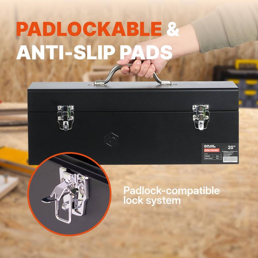 Padlockable Box Fabibe 20 Inch Steel Tool Box Metal Carbon Portable&padlockable Sturdy ...