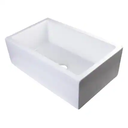 Front. Alfi - 30" White Smooth Apron Solid Thick Wall Fireclay Single Bowl Farm Sink - White.