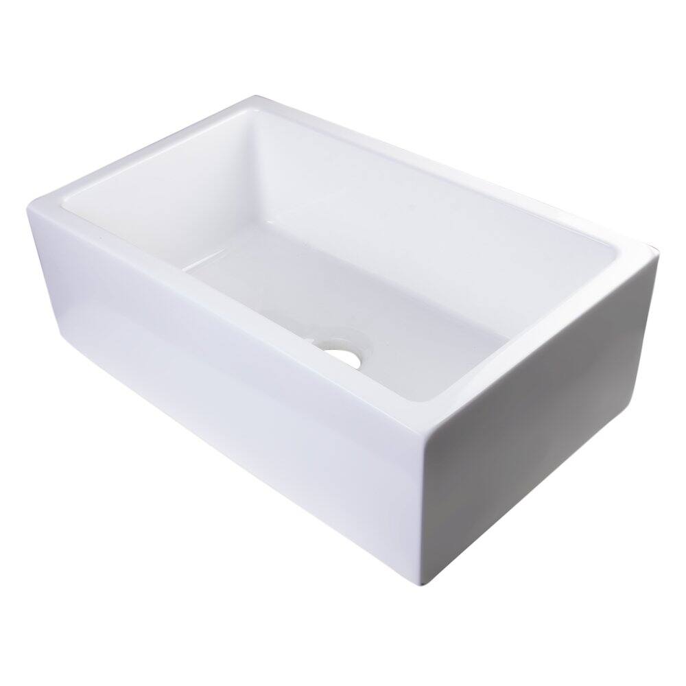 Front. Alfi - 30" White Smooth Apron Solid Thick Wall Fireclay Single Bowl Farm Sink - White.