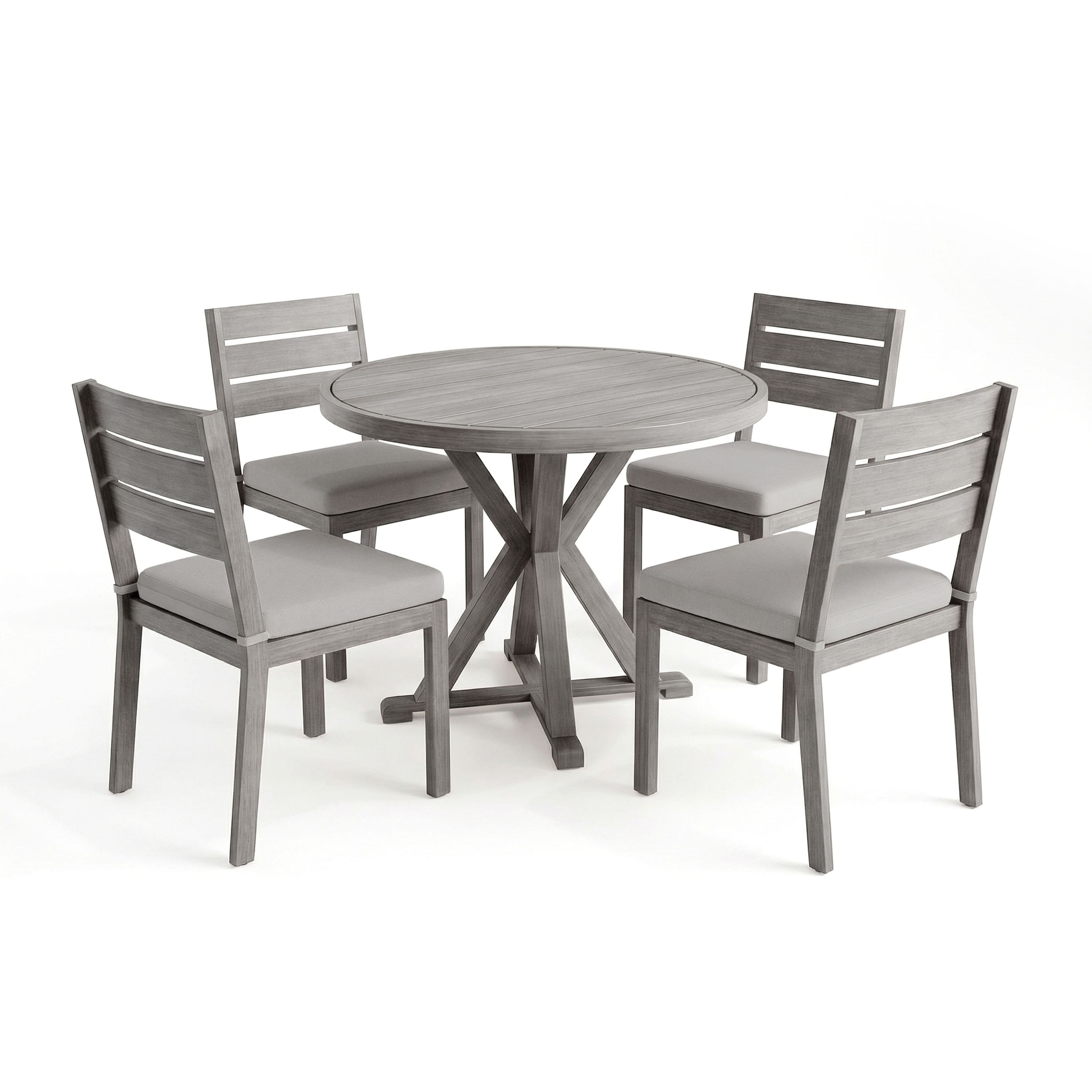 Martha Stewart - All-Weather Patio Set with 36" Round Trestle Base Table and 4 Stack Chairs - Gray