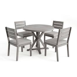 Martha Stewart - All-Weather Patio Set with 36" Round Trestle Base Table and 4 Stack Chairs - Gray