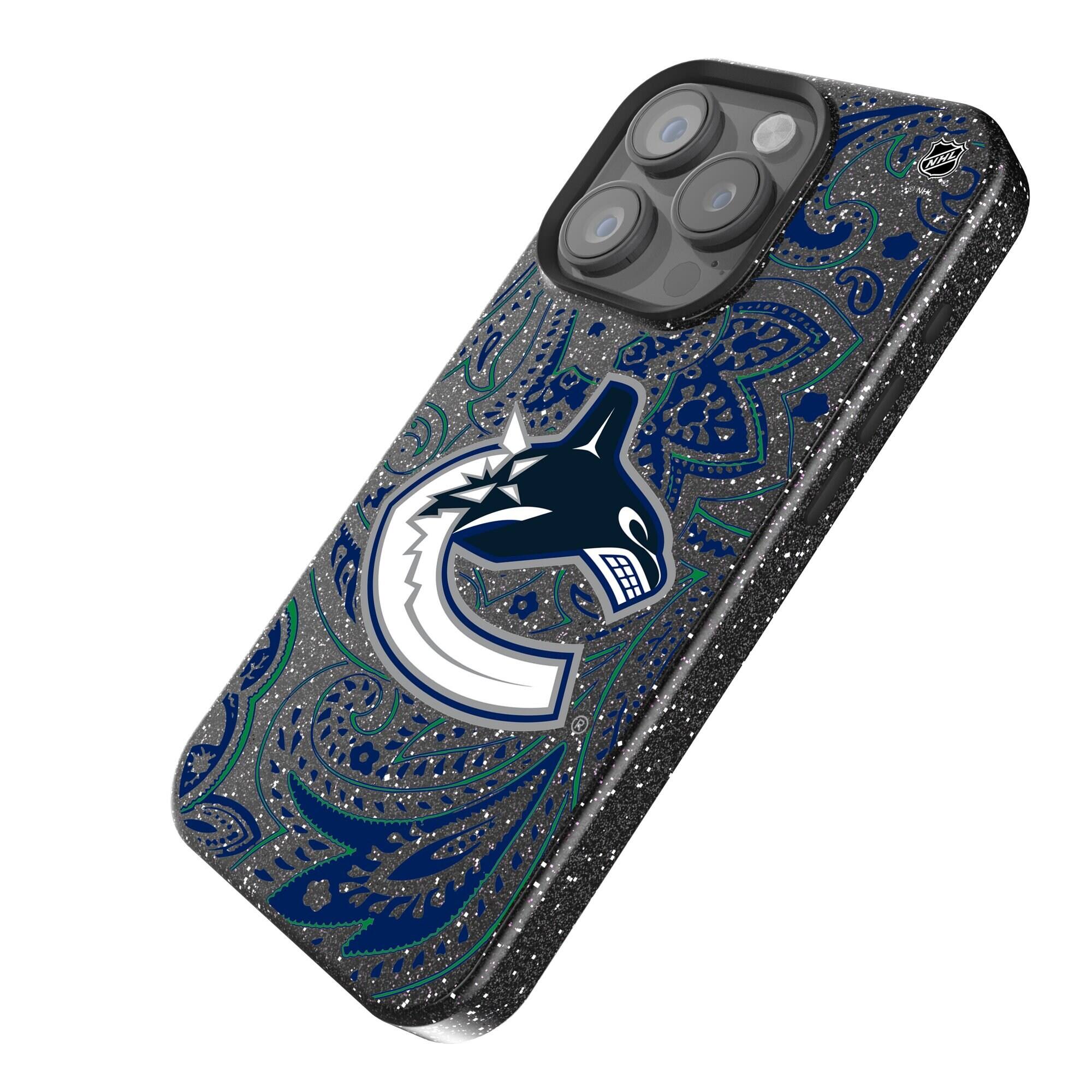 Alt View 1. Keyscaper - Black Vancouver Canucks Paisley Bling iPhone Case - 15 Pro Max - Black.