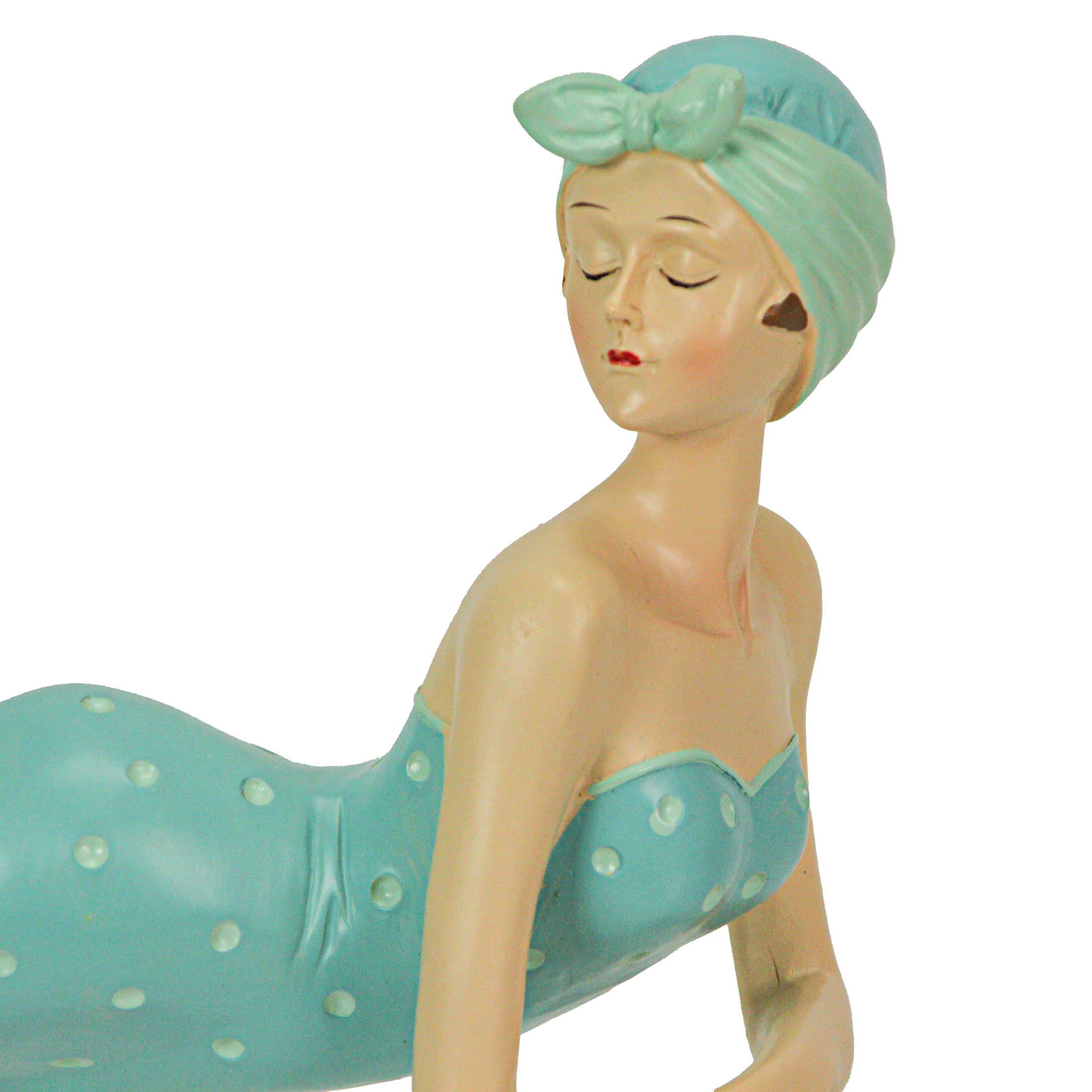 Alt View 4. Fancy That - Retro Bathing Beauty Beach Girl Posing In Sage Green Polka Dot Swimsuit Figurine - Aqua.