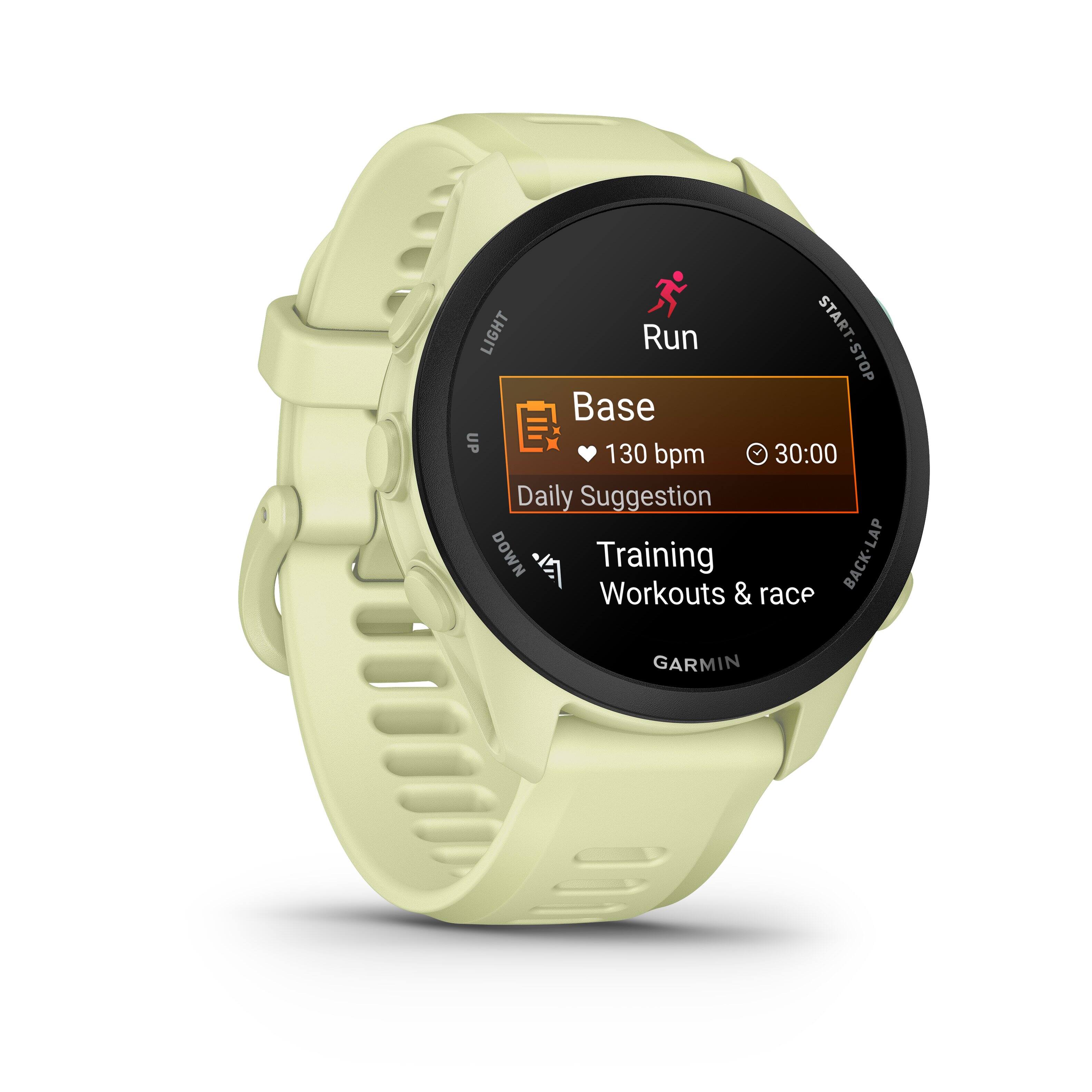 LIGHT  
Run  
START-STOP  
Base  
130 bpm  
30:00  
Daily Suggestion  
LAP DOWN  
Training  
Workouts & race  
GARMIN