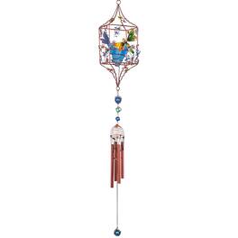 FC Design - 33" Long Dragonfly Copper and Gem Wind Chime with Candle Holder Outdoor Patio or Garden Hanging Decoration - Multi-Color