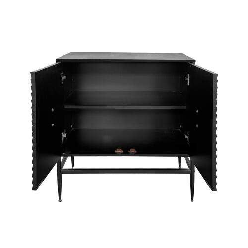 Alt View 3. LUCKY ONE - 31.5in Freestanding Modern 2 Door Wooden Storage Cabinet with Metal Legs for Living Room Entryway - Black.