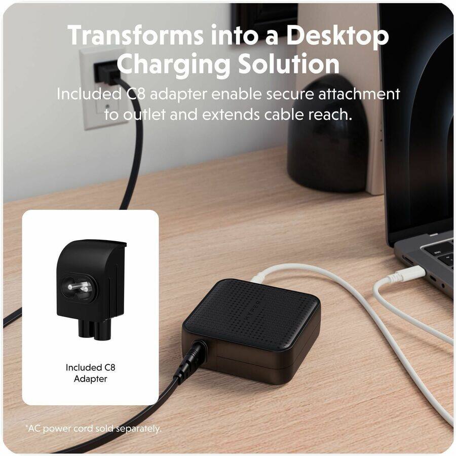 Transforms into a Desktop Charging Solution

Included C8 adapter enables secure attachment to outlet and extends cable reach.

Included C8 Adapter

*AC power cord sold separately.
