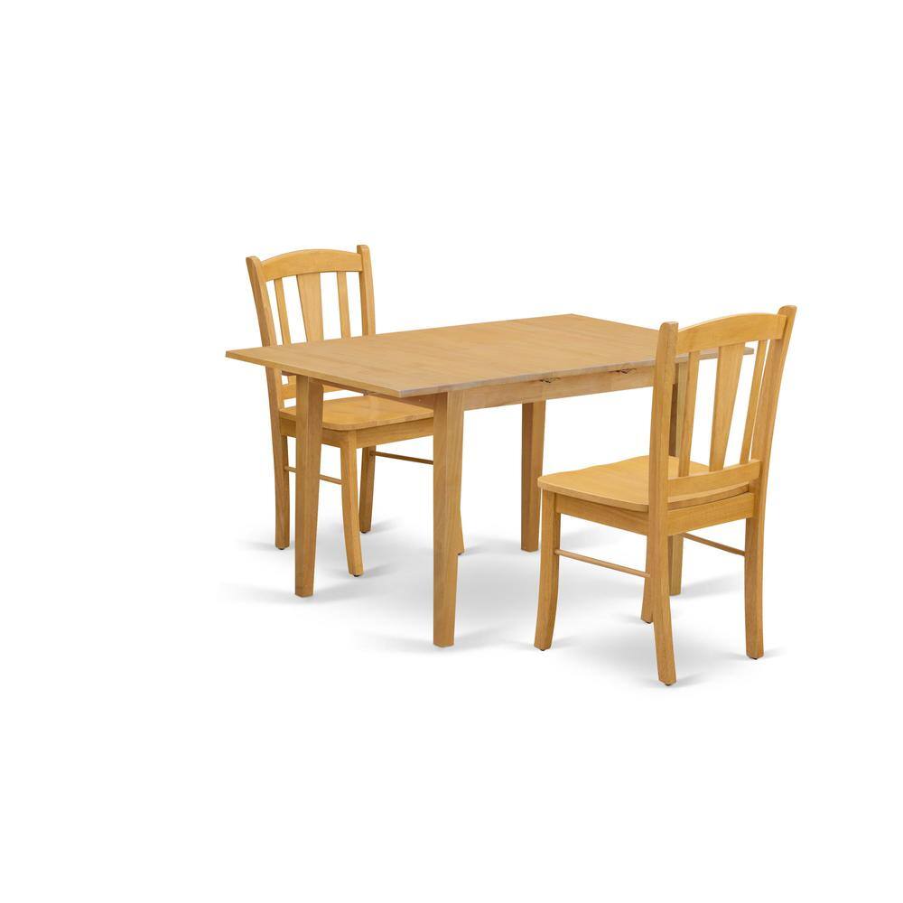Back. East West Furniture - NFDL3-OAK-W - 3-Piece Dining Room Table Set- 2 Wooden Chairs with Wooden Seat and Slatted Chair Back - Butterfly Leaf - Oak.