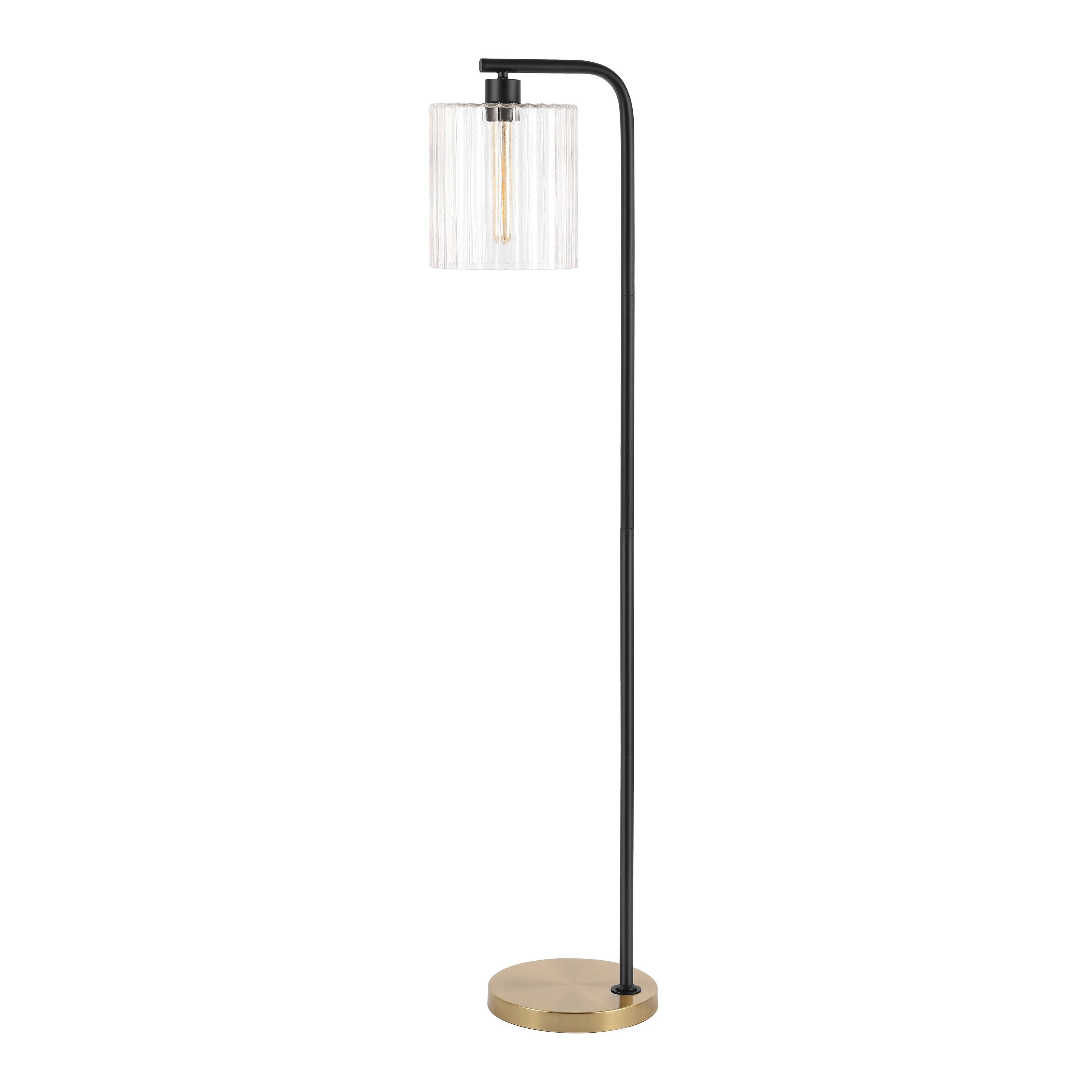 Alt View 5. Jonathan Y - Easton 60.75" Modern Minimalist Metal/Ribbed Glass LED Floor Lamp, Brass Gold/Black - Brass Gold/Black.
