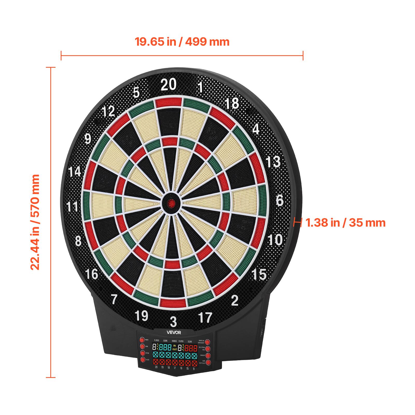 19.65 in / 499 mm  
22.44 in / 570 mm  
1.38 in / 35 mm  
VEVOR