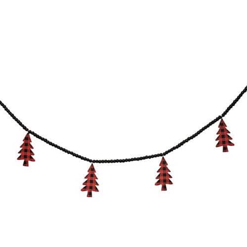 BreeBe - Buffalo Check Christmas Trees Beaded Garland - Red