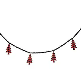 BreeBe - Buffalo Check Christmas Trees Beaded Garland - Red