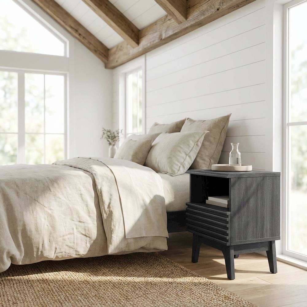 Left. FurniFact - Nightstand in Gray Tone with Contemporary Design, Sturdy Base, Sleek Finish - Gray.
