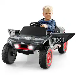 Gymax - 12V Licensed Audi Kids Ride-On E-tron Racing Car w/Remote Control & Lights - Gray