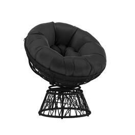 Emma + Oliver - Swivel Patio Chair with Cushion - Black Cushion/Black Frame
