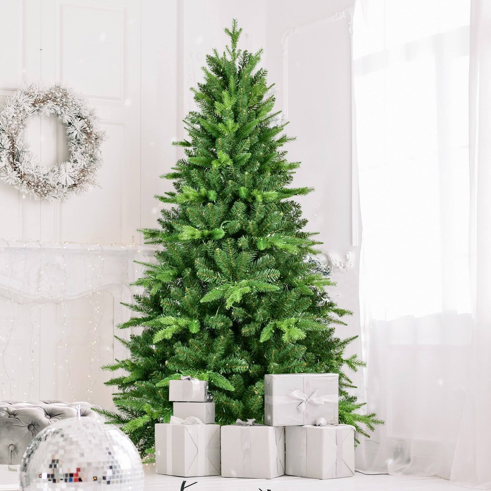Alt View 8. Boyel Living - 6 ft. Pre Lit Christmas Tree with 350 Warm White LED Lights PE PVC Hinged 1228 Tips with Metal - Green.
