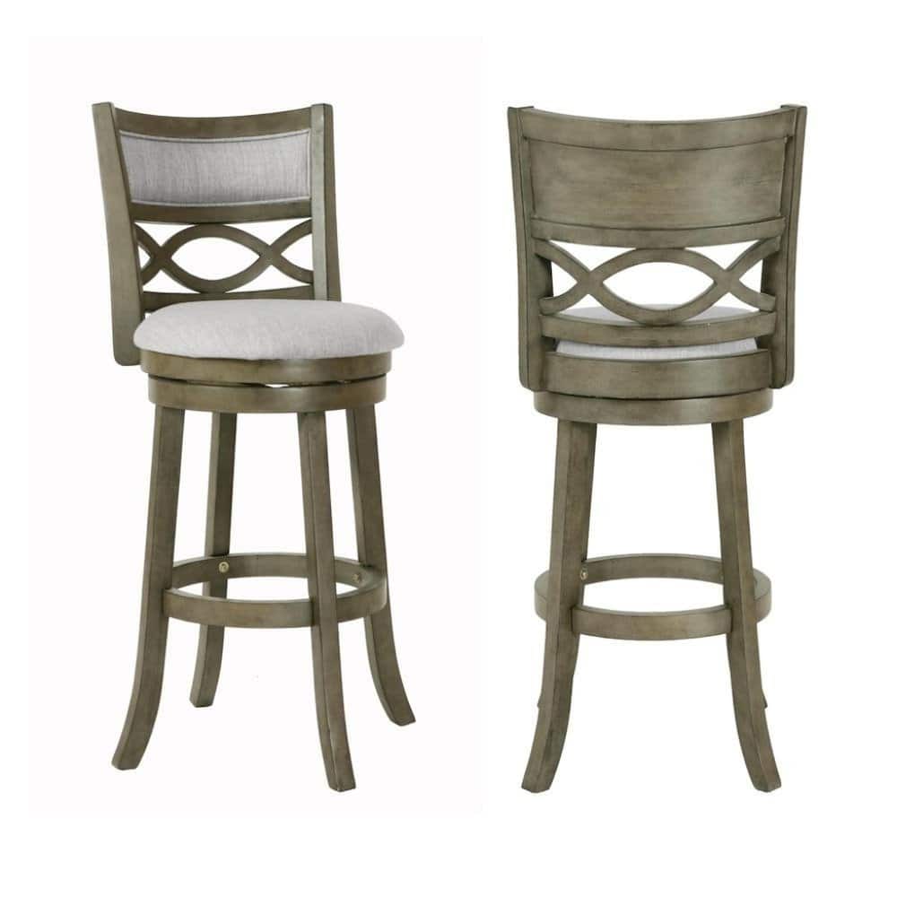 FurniFact - Wood Swivel Bar Stool Set of 2 Fabric - Gray