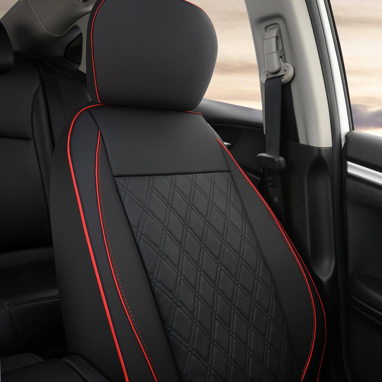Alt View 3. VEGA AUTOMOTIVE - Car Seat Protector Large Auto For Seats With Thickest Padding And Non slip Backing Mesh Pockets Suv Sedan - Black&Red Front.