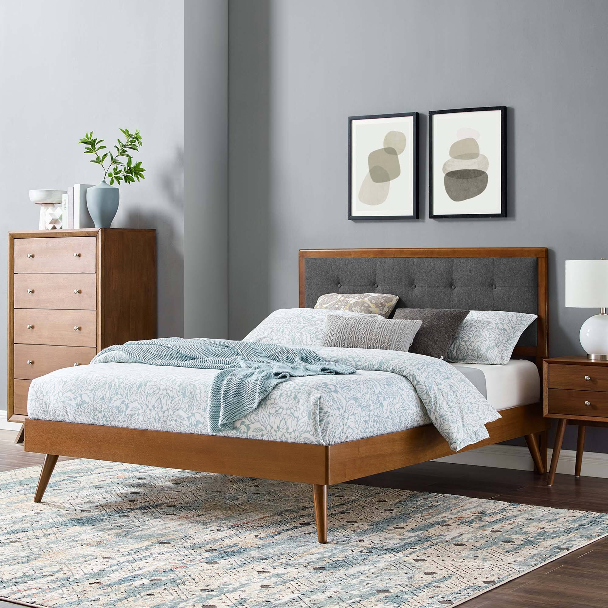 Alt View 5. Modway - Alana Wood Queen Platform Bed With Splayed Legs - Brown.