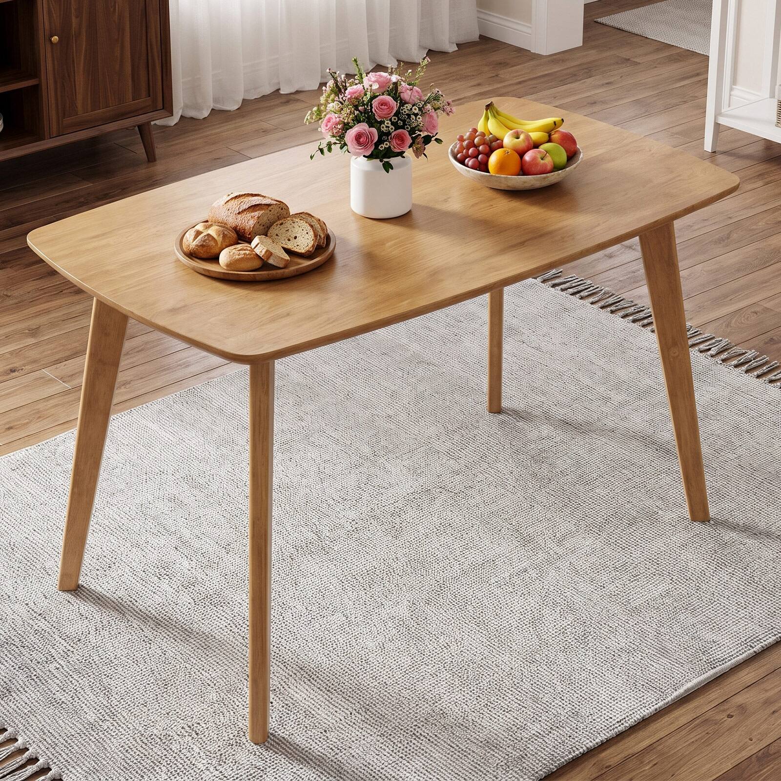 Alt View 1. Costway - Costway 47" Solid Wood Dining Table with Rounded Edges, Heavy-duty, Loads up to 220 Lbs - Natural.