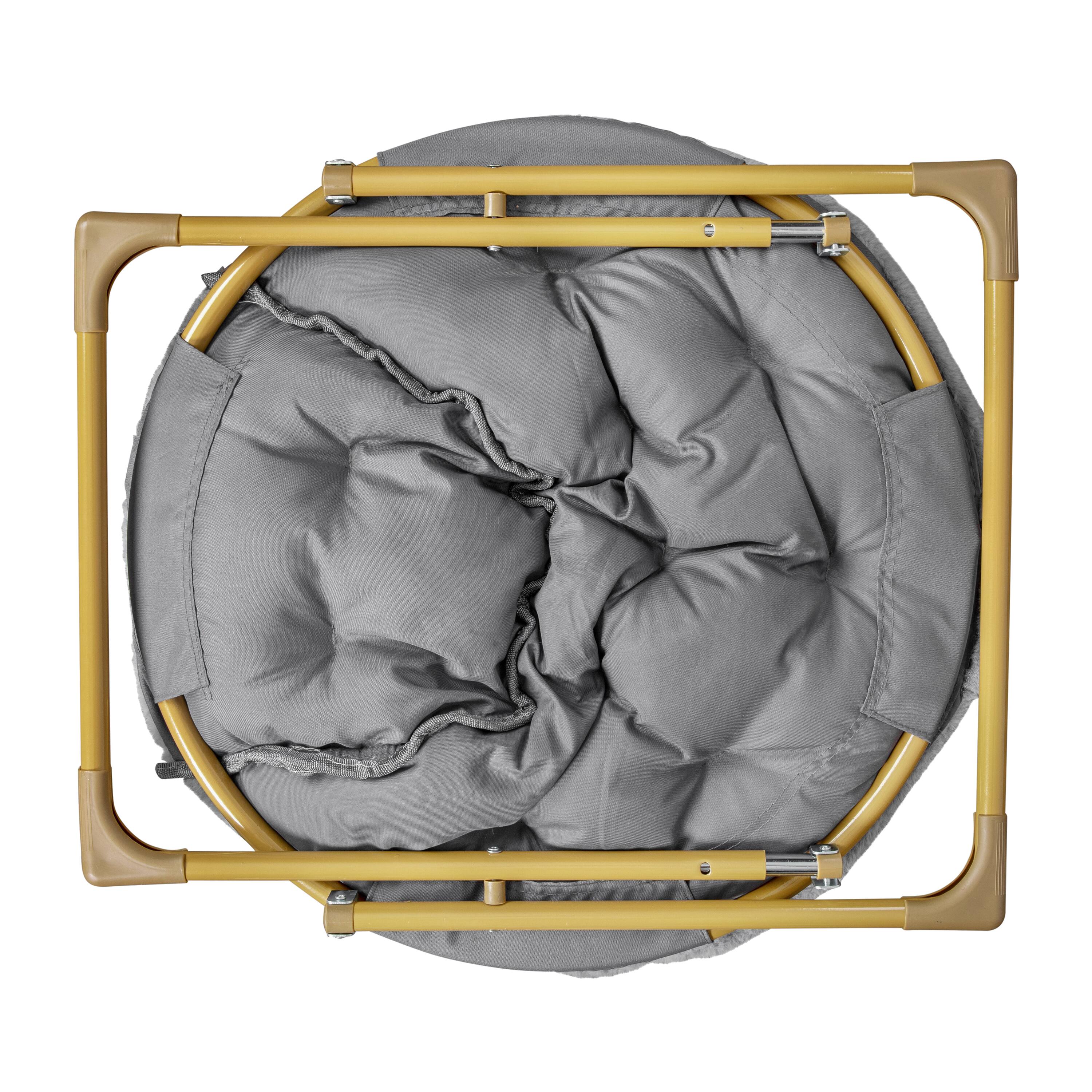 Alt View 10. Emma + Oliver - Ersa Oversize Folding Saucer Chair with Cozy Faux Fur Cushion and Metal Frame for Dorms, Bedrooms, Apartments and More - Gray Faux Fur/Soft Gold Frame.